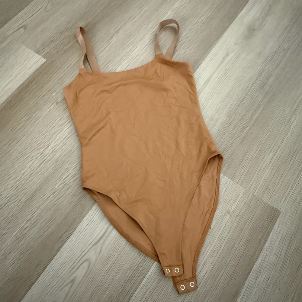 Forever 21 Tan Bodysuit with Spaghetti Straps and High-Cut Leg Opening